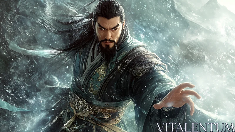 Storm-calling warrior reaches forward with fierce calm.