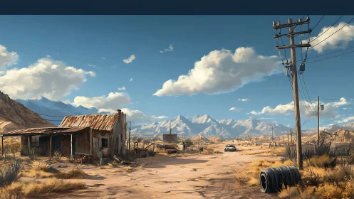 Sunburnt highway drifts past rusted shacks and distant peaks.