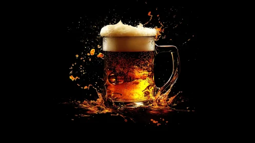 Dynamic Beer Mug with Golden Splash Effect.