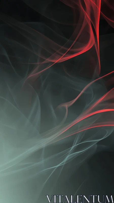 Scarlet light trails stream through misty teal haze.