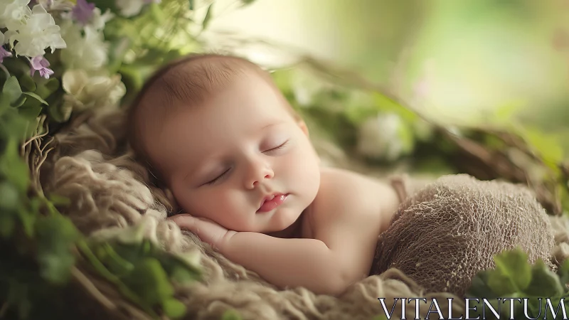 Peaceful Newborn Sleeps Soundly in Enchanted Garden Setting