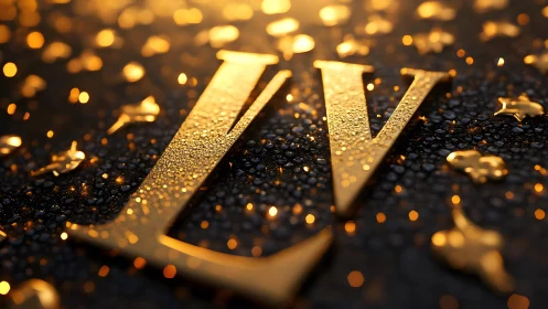 Golden LV Letters with Sparkling Bokeh and Luxurious Style.
