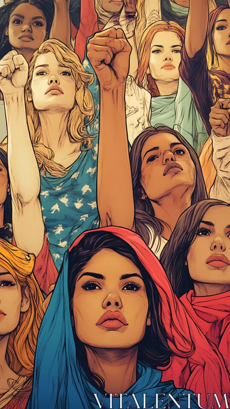 Women raise unified fists in a bold, empowering protest
