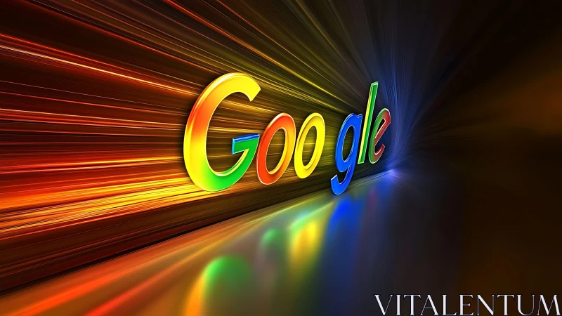 Google wordmark in motion with radial light streaks background.