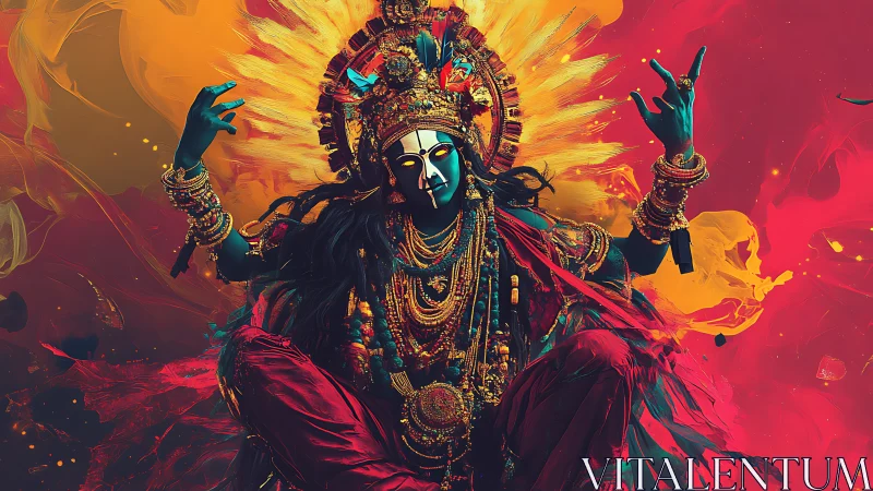 Digitally rendered deity figure with ornate costume elements.
