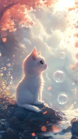 White Feline Subject in Luminous Atmospheric Composition.