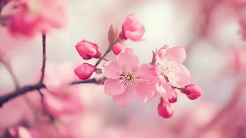 Pink Cherry Blossoms in Soft Focus Bloom.