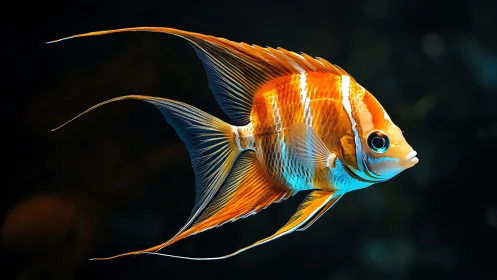 Vivid orange angelfish rendered in hyperreal aquatic lighting