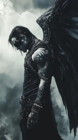 Brooding dark angel resting between storm and silence.