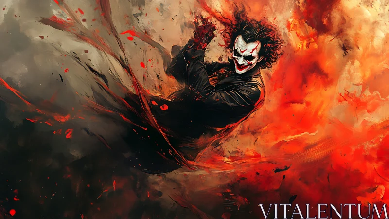 Laughing firestorm trickster swirling through burning chaos.