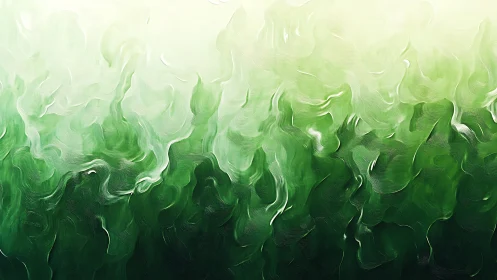 Verdant abstract waves rising into soft white light.