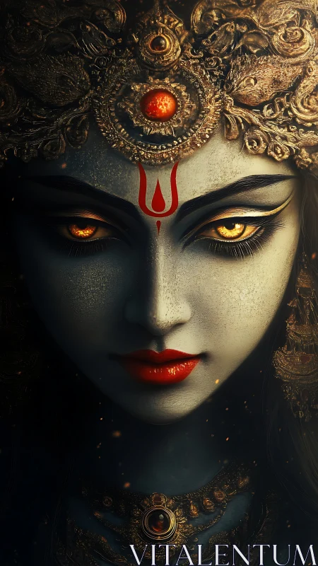 Smoldering goddess gaze in molten gold and midnight ash.