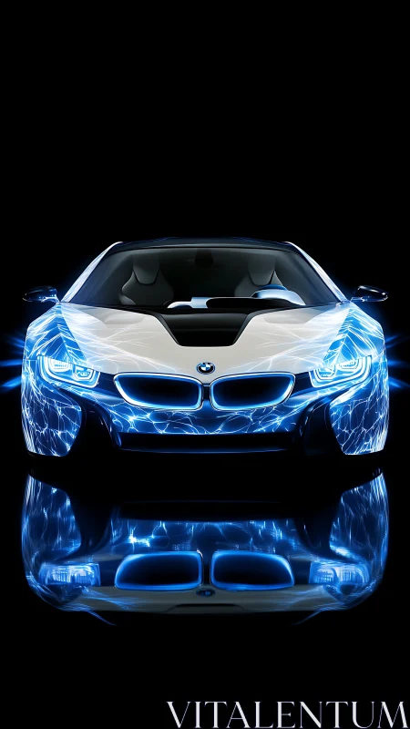 Electric blue sports car glowing with futuristic energy.