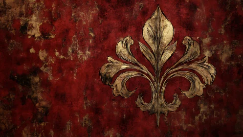 Golden fleur-de-lis on rich red textured background.