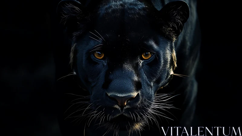 Black panther frontal portrait against dark background