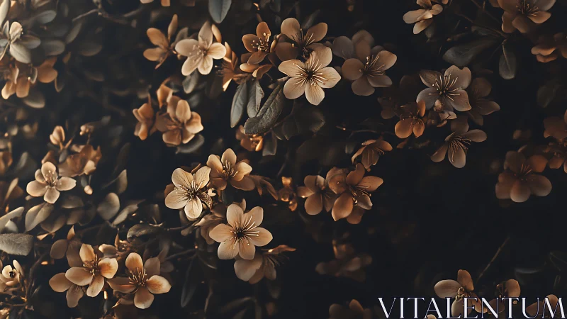 Delicate blooms glowing softly in warm golden light