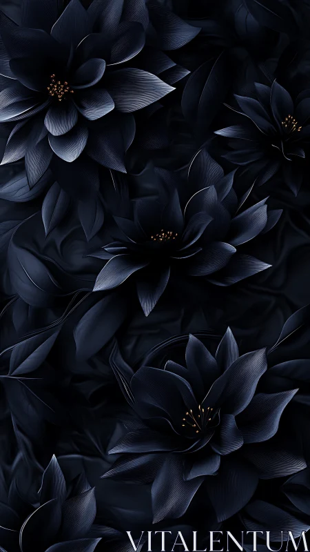 Midnight Lotus Blooms with Gold Centers.