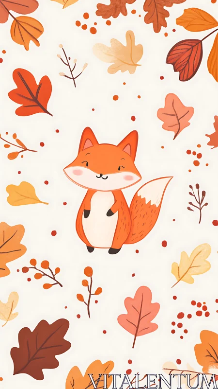 Playful autumn fox surrounded by cozy falling leaves.