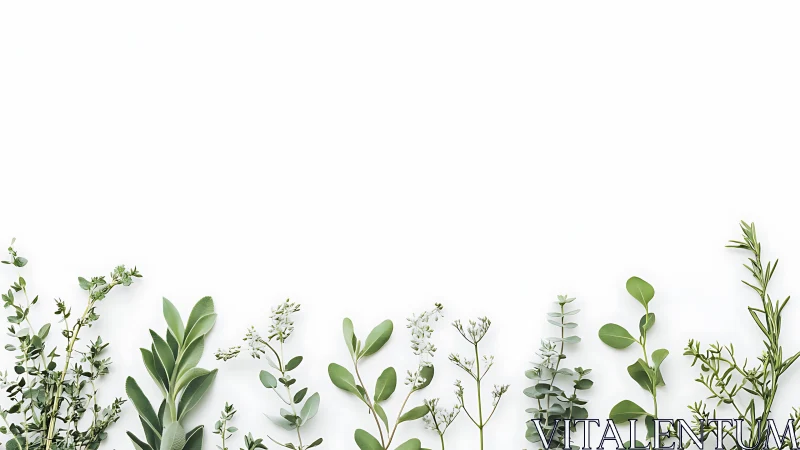 Row of assorted botanical stems is arranged along lower edge