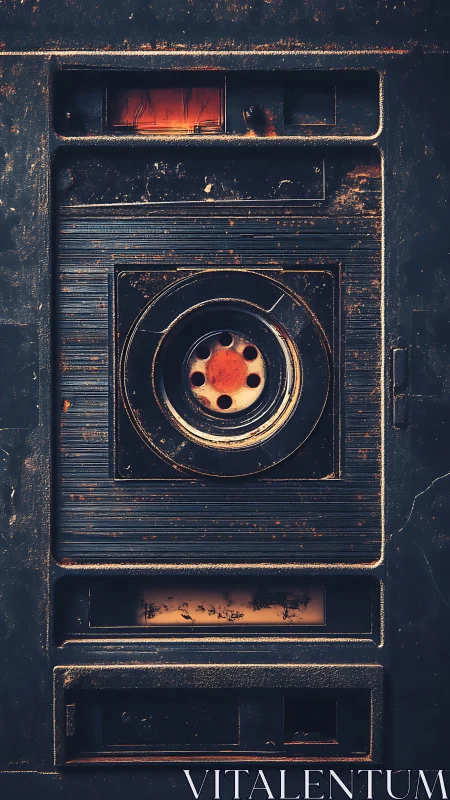 Aged cassette deck front panel showcases corroded mechanics