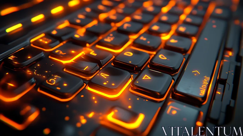 Backlit gaming keyboard with molten orange neon glow.