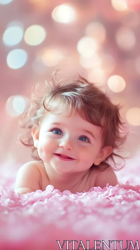 Smiling Toddler Portrait with Soft Pink Bokeh Background