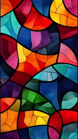 Vibrant abstract stained glass mosaic with curved color bands.