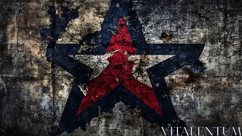 Grunge star emblem on distressed concrete wall surface design.