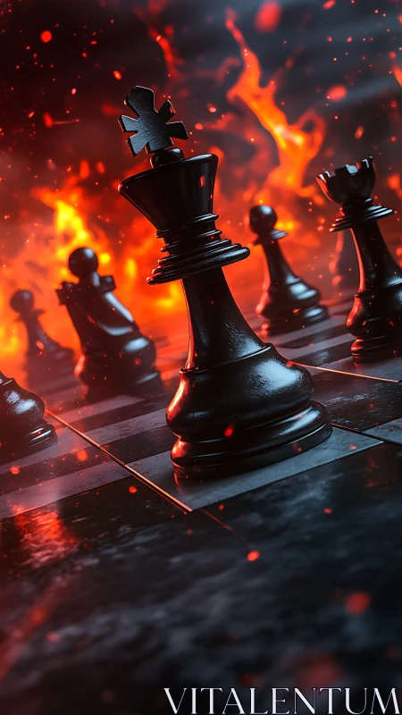 Chess King Engulfed in Inferno Flames and Sparks