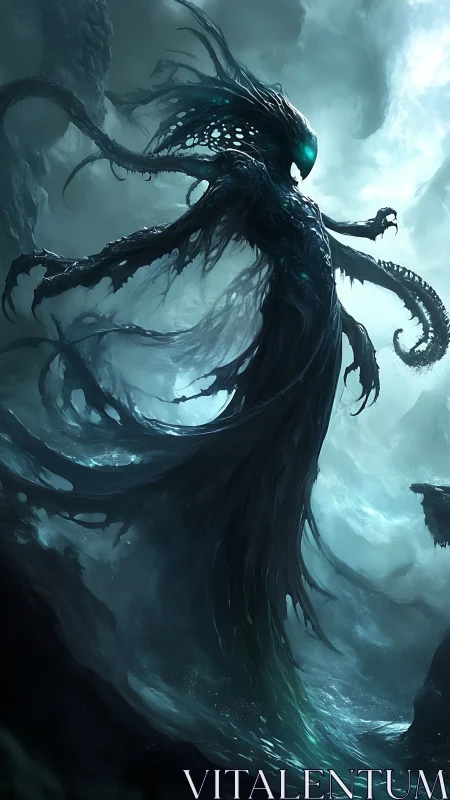 Ethereal Abyssal Wraith in Stormlit Vertical Composition.