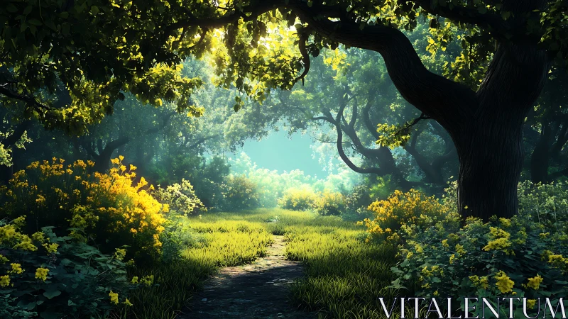 Luminous Forest Canopy: Sacred Gateway to Verdant Meadow.