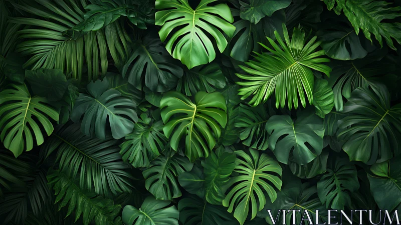 Layered tropical foliage with high-contrast specular lighting study
