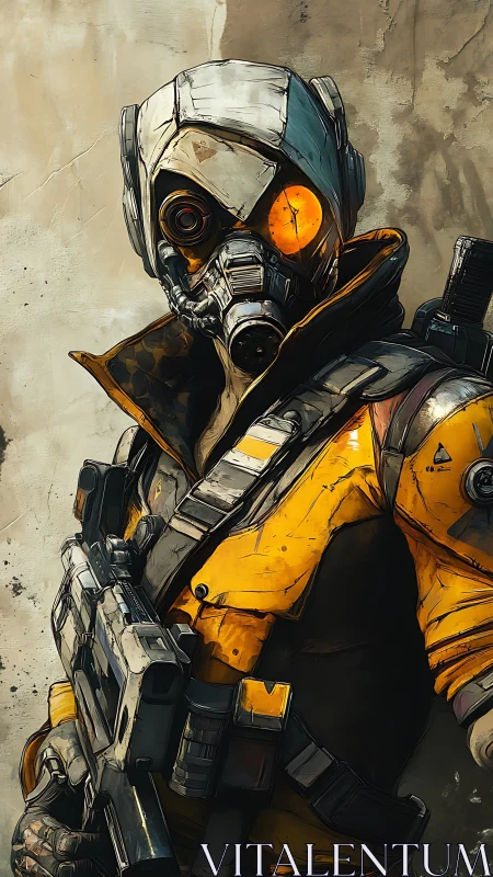 Armored recon soldier in gas mask with orange HUD optic and rifle