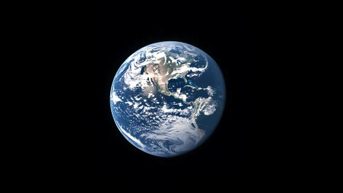 Planet Earth viewed from space against black background.