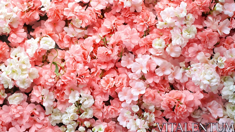 Abundant Pink and White Camellia Blooms Densely Layered.