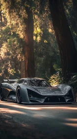 Electric phantom glides through cathedral-tall forest light