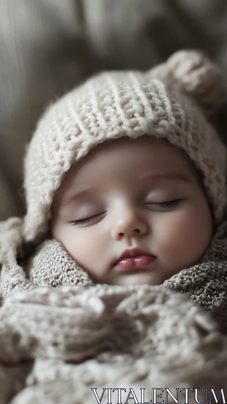 Sleeping Infant in Knit Cap and Textured Wrappings