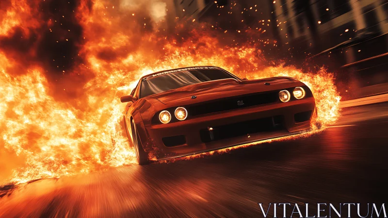 Red Sports Car Engulfed in Fiery Inferno.