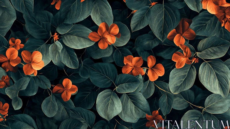 Compound Flower Clusters with Teal Foliage Against Dark Ground.