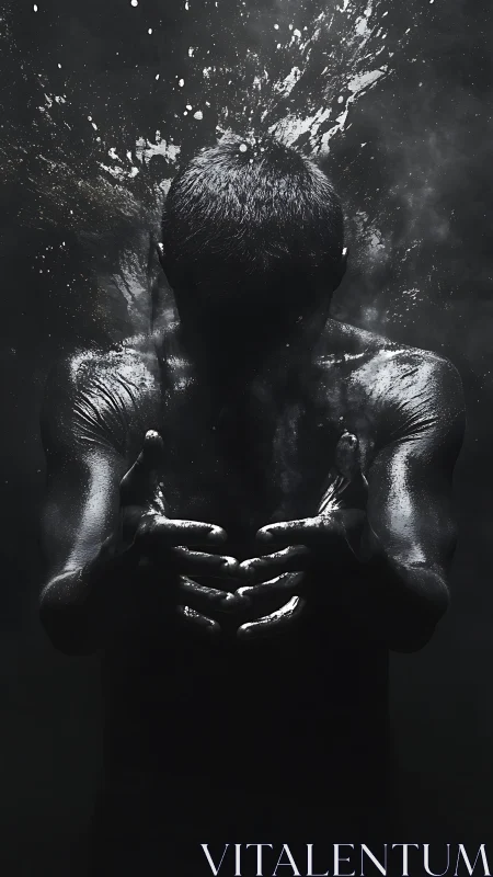 Shadowed figure cupping light amid explosive darkness.