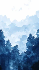 Forest landscape with cloud formations and layered atmospheric perspective