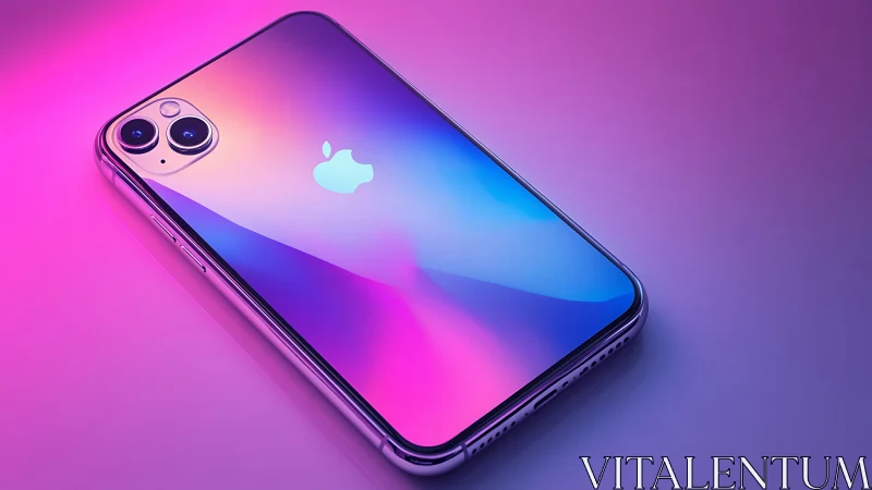 iPhone with Dual Camera in Gradient Purple and Blue Background.