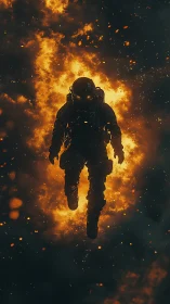 Brave Astronaut Walks Through Blazing Inferno.
