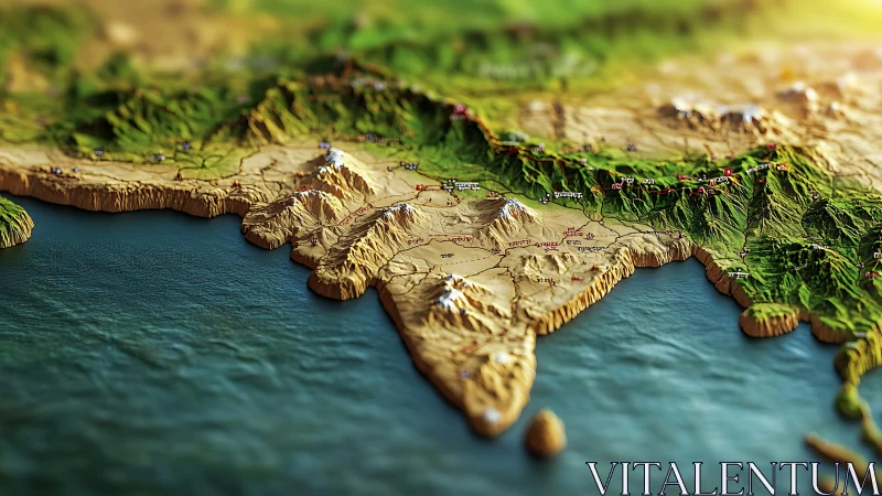 Colorful raised relief map invites close coastal exploration