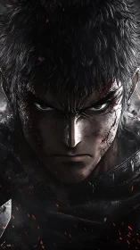 Battle-hardened warrior meets your gaze with fierce resolve.