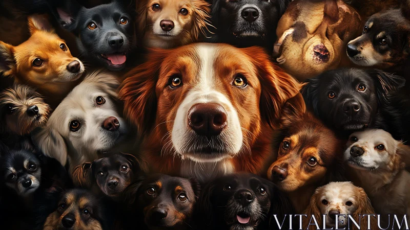 Circle of hopeful dog faces glowing in cinematic cuddle-light.