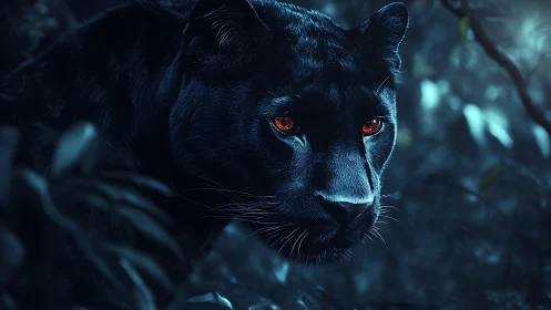 Nocturnal Predator: Luminous Eyes Against Teal Darkness.