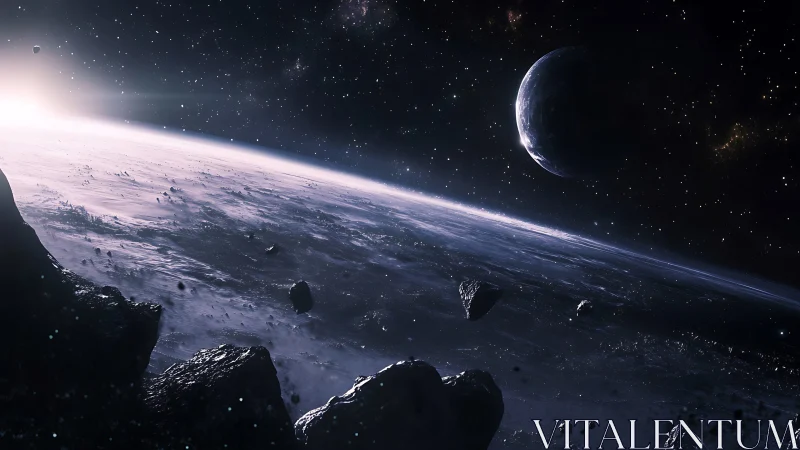 Silent violet horizon over a restless ring of asteroids.