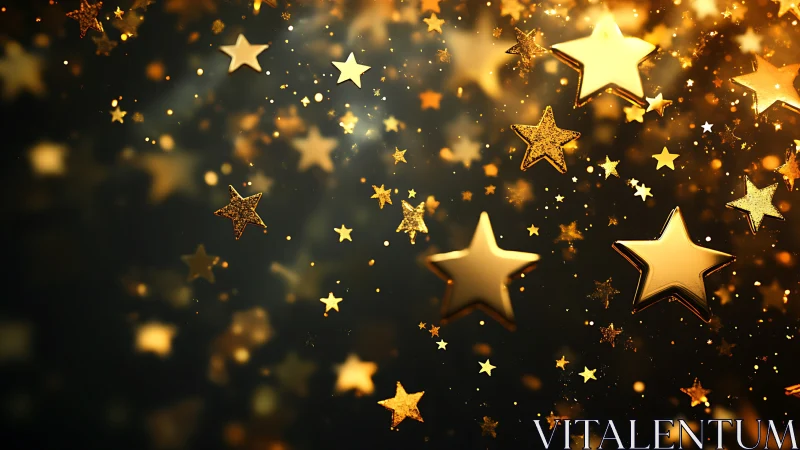 Golden bokeh star field renders dynamic festive depth