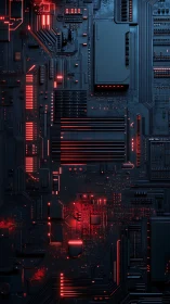 Neon motherboard metropolis pulsing with red circuit embers.